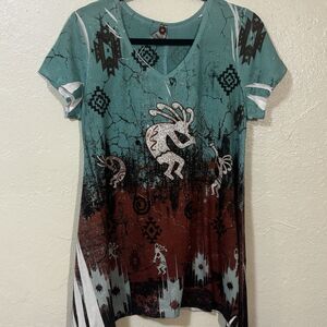 Big Bang USA Southwestern Kokopelli V-Neck Graphic T-Shirt Medium